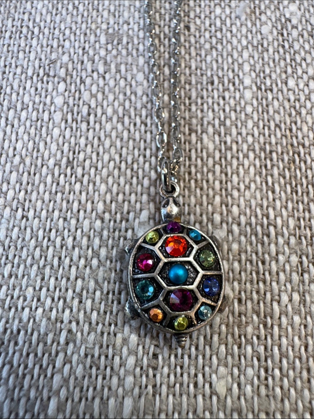 Swarovski crystal Multicolor Turtle Pendant Necklace - Colorful Gem Accents